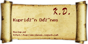 Kuprián Dénes névjegykártya