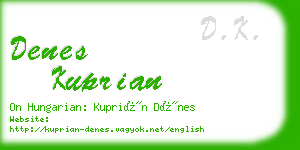 denes kuprian business card